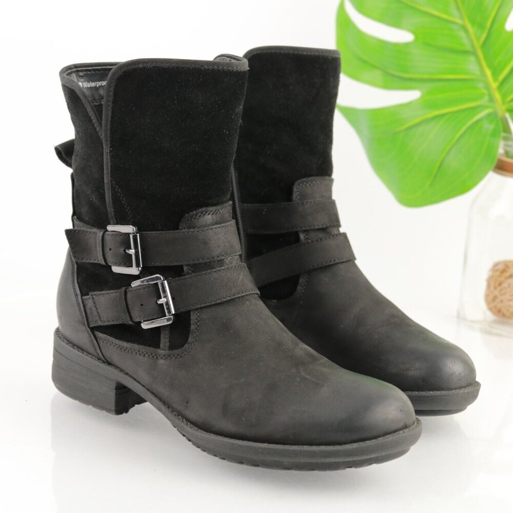 Blondo Womens Tula Boot Size 7 Waterproof Black Suede Leather Moto Biker Bootie
